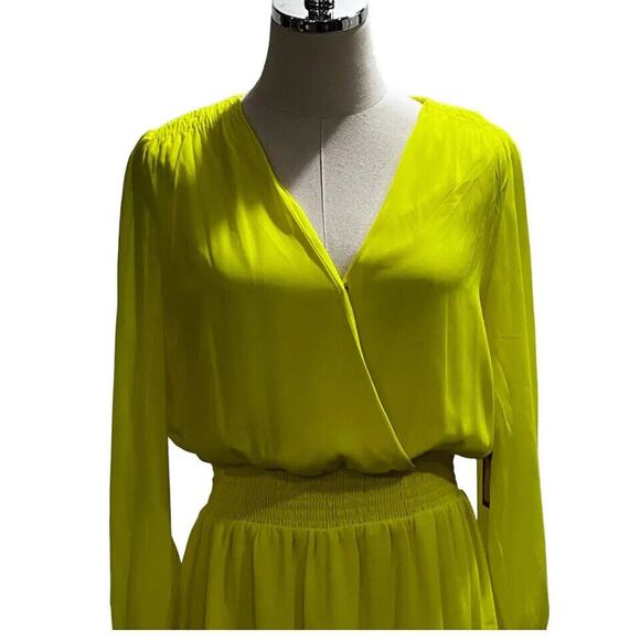 VINCE CAMUTO Citrus Splash Chiffon Frock‎ Ruffle Mini Dress Bright Lemon Med New - Picture 3 of 10